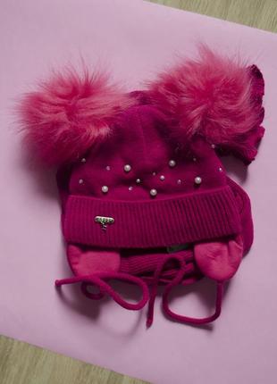 Зимовий польський набір з шарфом насичено рожевого кольору дівчинці