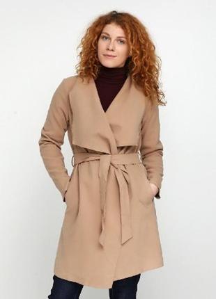 Пальто, женское, бежевое, с запахом, большим воротником, весеннее, ru44/eur38/m