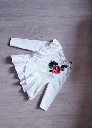 Рубашка блузка с рюшем и вышивкой зара zara