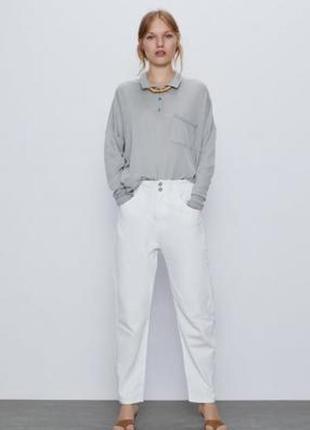 Zara зара 40 m l белые джинсы стильные белые высокие брюки baggy багги