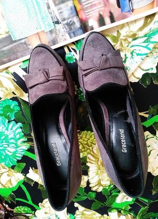 Серые стильные туфли лодочки шпильки замш с бантиком новые от graceland 37 размер