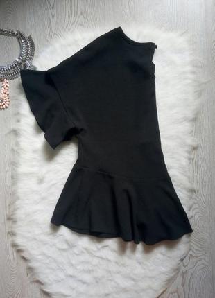 Нарядная черная блуза кофточка с баской рукавами воланами батал большой размер стрейч6 фото