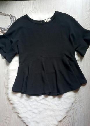 Нарядная черная блуза кофточка с баской рукавами воланами батал большой размер стрейч2 фото