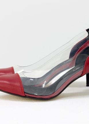 Кожаные красные туфли с вставками силикона на каблучке 6,5 см3 фото