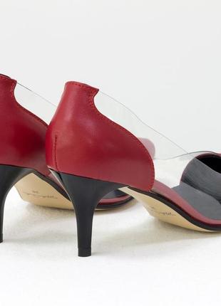 Кожаные красные туфли с вставками силикона на каблучке 6,5 см2 фото