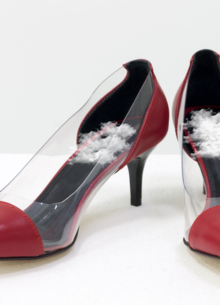 Кожаные красные туфли с вставками силикона на каблучке 6,5 см4 фото