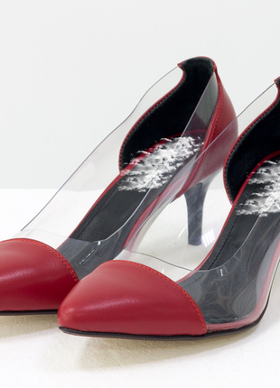 Кожаные красные туфли с вставками силикона на каблучке 6,5 см5 фото