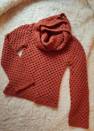Вязаный свитер терракотового, кирпичного цвета2 фото