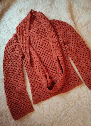 Вязаный свитер терракотового, кирпичного цвета4 фото