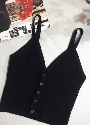 Чорний базовий топ/кроп топ з гудзиками/базовий топ/чорний топ з гудзиками