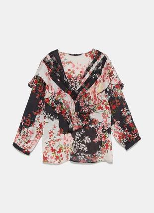 Шикарная блуза в цветочный принт zara,шифоновая блуза в цветы,блузка zara