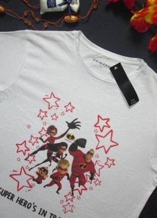 Классная хлопковая футболка в мультяшный принт супер семейка primark3 фото