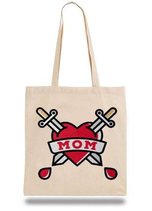 Эко-сумка, шоппер с принтом повседневная "mom"1 фото
