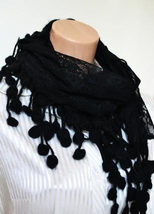 Кружевной шарфик шаль платок с помпонами под винтаж3 фото