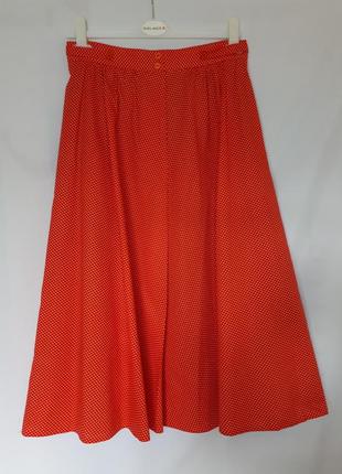 Винтажная красная юбка миди в белый мелкий принт а -силуэта (размер  40-42)