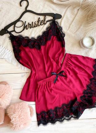 Очень красивый шёлковый комплект, пижама майка шорты, подарок любимой