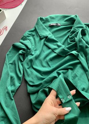 🩱зелёная блузка-боди на запах/хвойный боди длинный рукав/блузка тёмно зелёного цвета🩱4 фото
