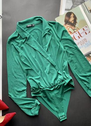 🩱зелёная блузка-боди на запах/хвойный боди длинный рукав/блузка тёмно зелёного цвета🩱5 фото