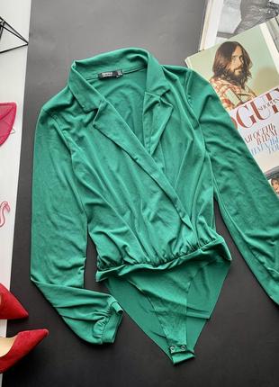 🩱зелёная блузка-боди на запах/хвойный боди длинный рукав/блузка тёмно зелёного цвета🩱9 фото