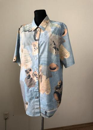 Винтаж рубашка 52 хлопок принт «шляпы на пляже» peter hahn сорочка батал короткий рукав летння ретро