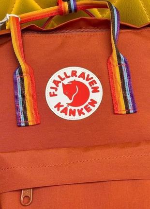 Рюкзак fjallraven kanken orange rainbow фьялравен канкен оранжевый с радужными ручками3 фото