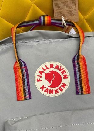 Рюкзак fjallraven kanken gray rainbow  фьялравен канкен серый с радужными ручками3 фото