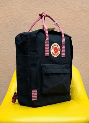 Рюкзак fjallraven kanken black черный с полосатыми ручками купить фьялравен канкен4 фото