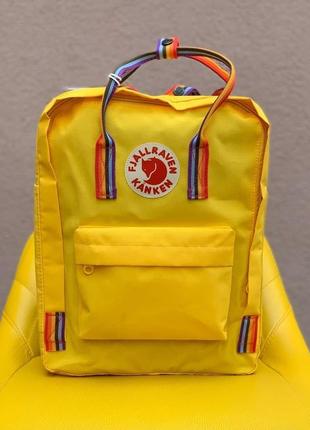 Рюкзак fjallraven kanken rainbow yellow купити фьялравен канкен жовтий з райдужними ручками