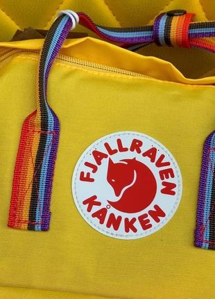 Рюкзак fjallraven kanken rainbow yellow купити фьялравен канкен жовтий з райдужними ручками4 фото