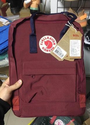 Рюкзак fjallraven kanken bordo бордовый с синими ручками купить фьялравен канкен6 фото