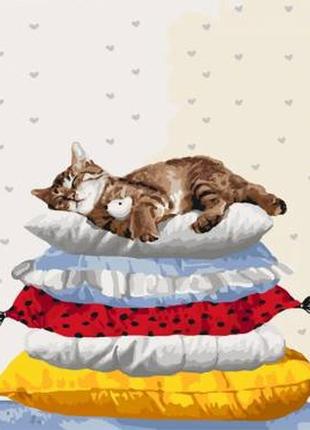 Картина по номерам сладкий сон 2 ид кот на подушках холст