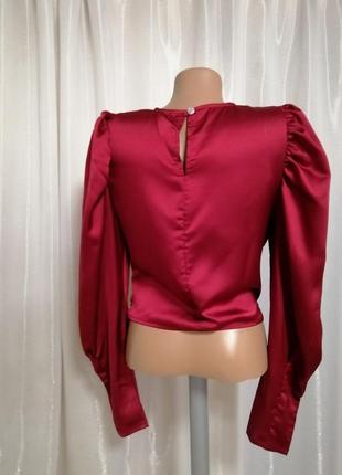 Укороченная блуза атлас с драпировкой пышный рукав фонарик разные цвета2 фото
