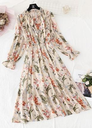 Изящное цветочное платье, стиль бохо, элегантное, с длинным рукавом zara стиль6 фото