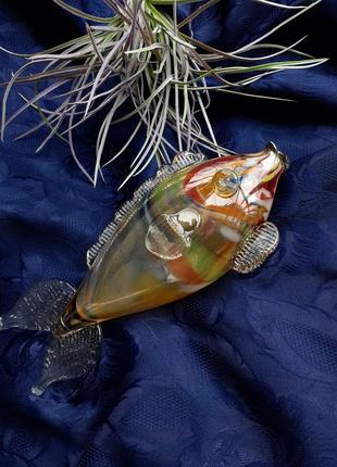 🐠 рыбка 🌊 статуэтка рыба декоративная ссср красный май советская художественное стекло2 фото