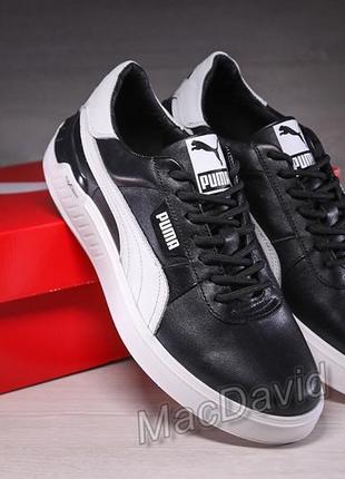 Кросівки чоловічі шкіряні puma fast race black white leather1 фото