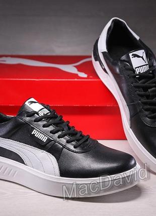 Кросівки чоловічі шкіряні puma fast race black white leather4 фото