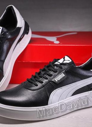 Кроссовки мужские кожаные puma fast race black white leather6 фото