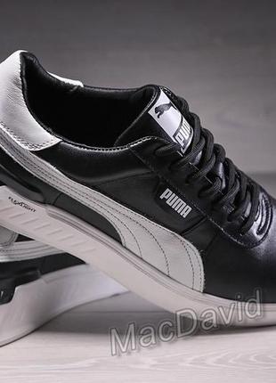 Кросівки чоловічі шкіряні puma fast race black white leather9 фото