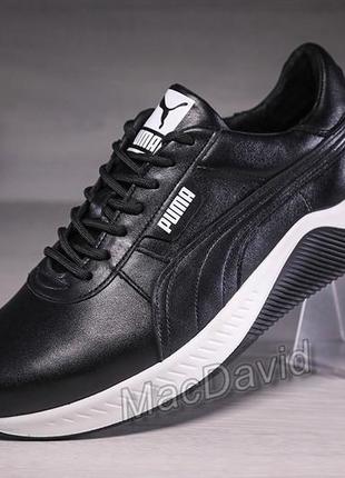 Кроссовки мужские кожаные puma fast race black leather3 фото