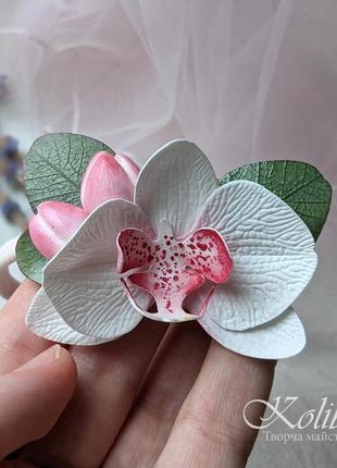 🌿повязка на голову розовая орхидея с эвкалиптом