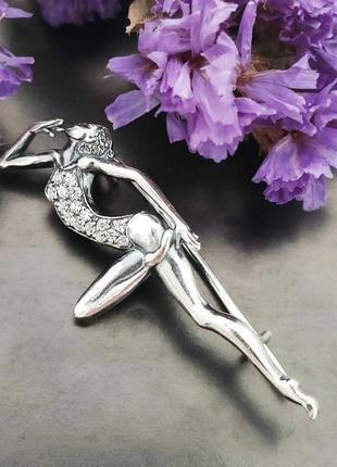 Срібна брошка дівчина, гімнастка, балерина, 925, срібло