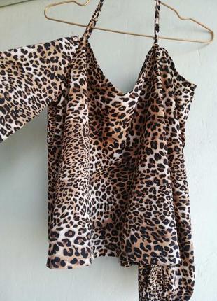 Кофточка,блузка,рубашка с открытыми плечами, леопардовый принт, размер 14, 46/482 фото