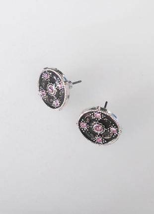 Серьги пусеты,с серебряным напылением и эмалью,swarovski,pilgrim,ювелирная бижутерия3 фото