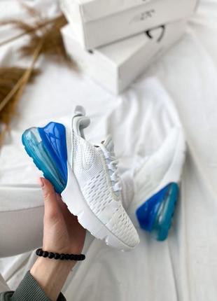 Шикарные женские кроссовки nike air max 270 flyknit белые с синим унисекс1 фото