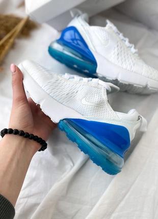 Шикарные женские кроссовки nike air max 270 flyknit белые с синим унисекс9 фото