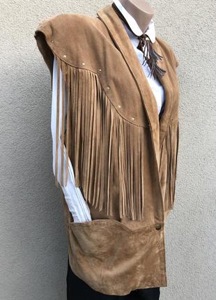 Вінтаж,замшевий куртка-жилет,безрукавка,бахрома,стиль бохо5 фото