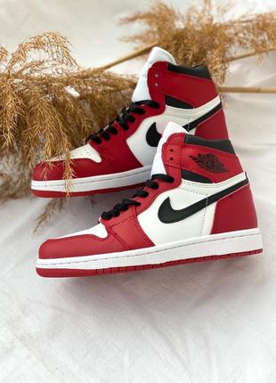 Крутые высокие кроссовки унисекс nike air jordan 1 retro красные с белым 36-46
