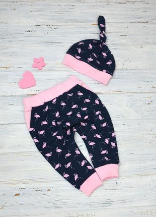 Набор штанишки с шапочкой розовый фламинго plamka