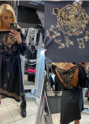 Шикарное платье в камнях с интересной спинкой, люкс качество, размер л.