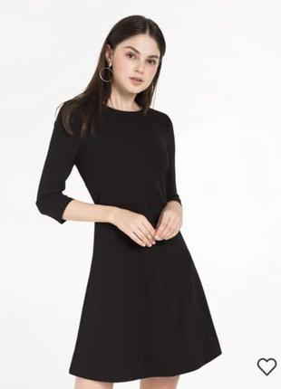 Черное школьное платье рукав 3/4 короткий с карманами весна осень